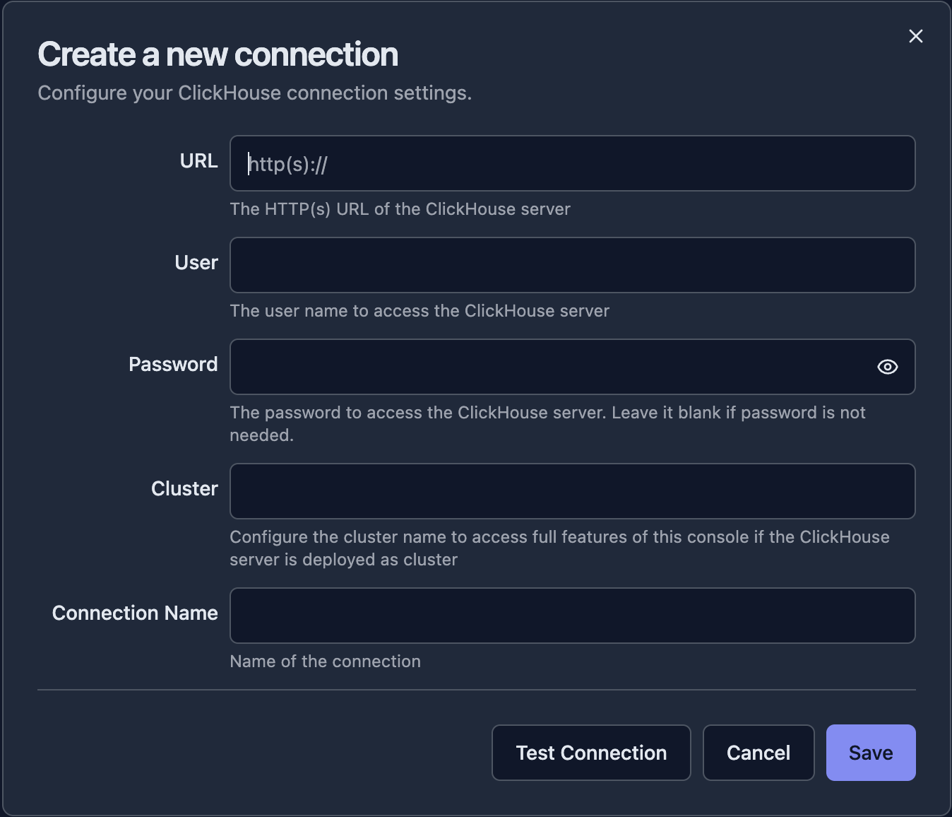 DataStoria Connection Dialog