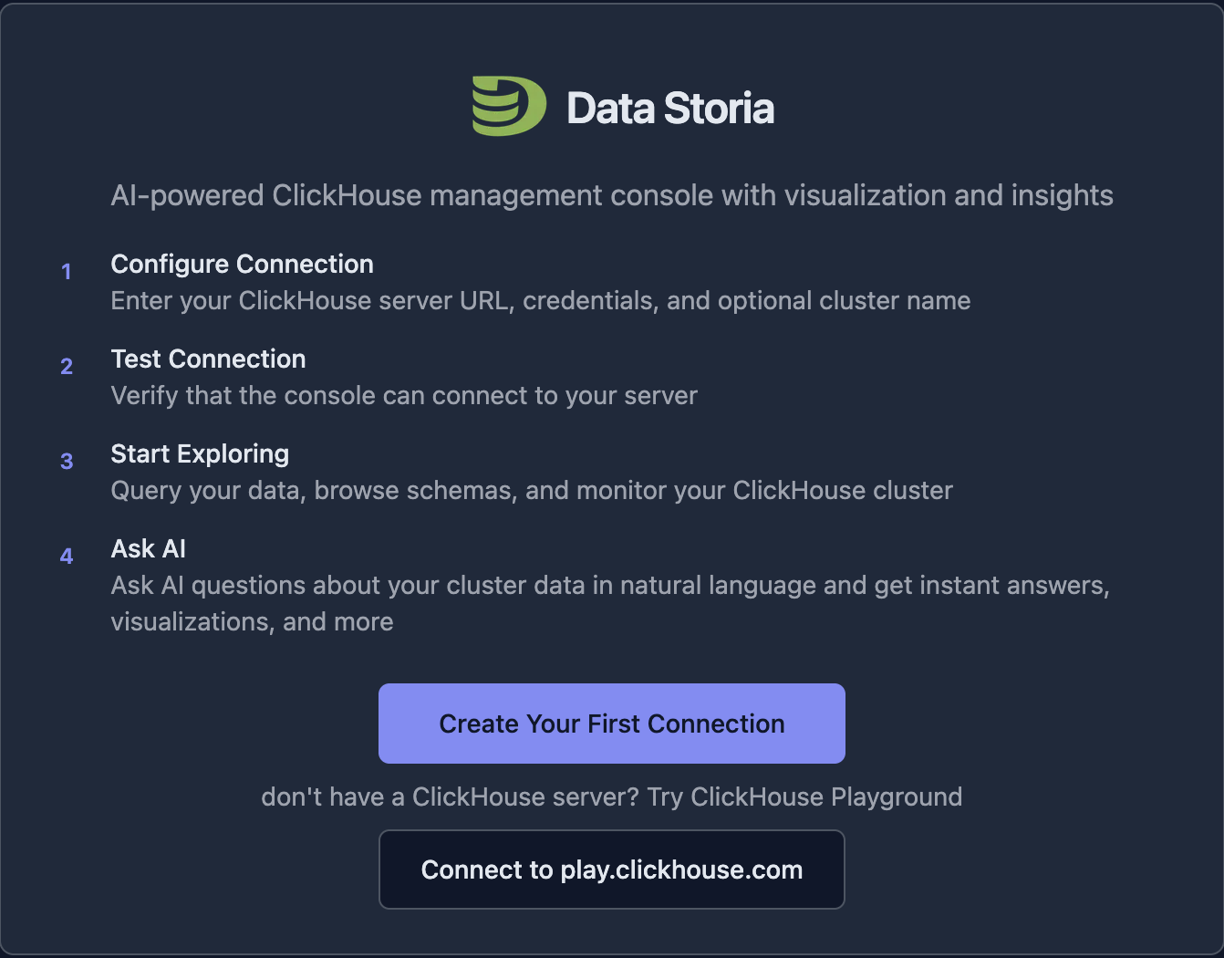DataStoria Welcome Screen